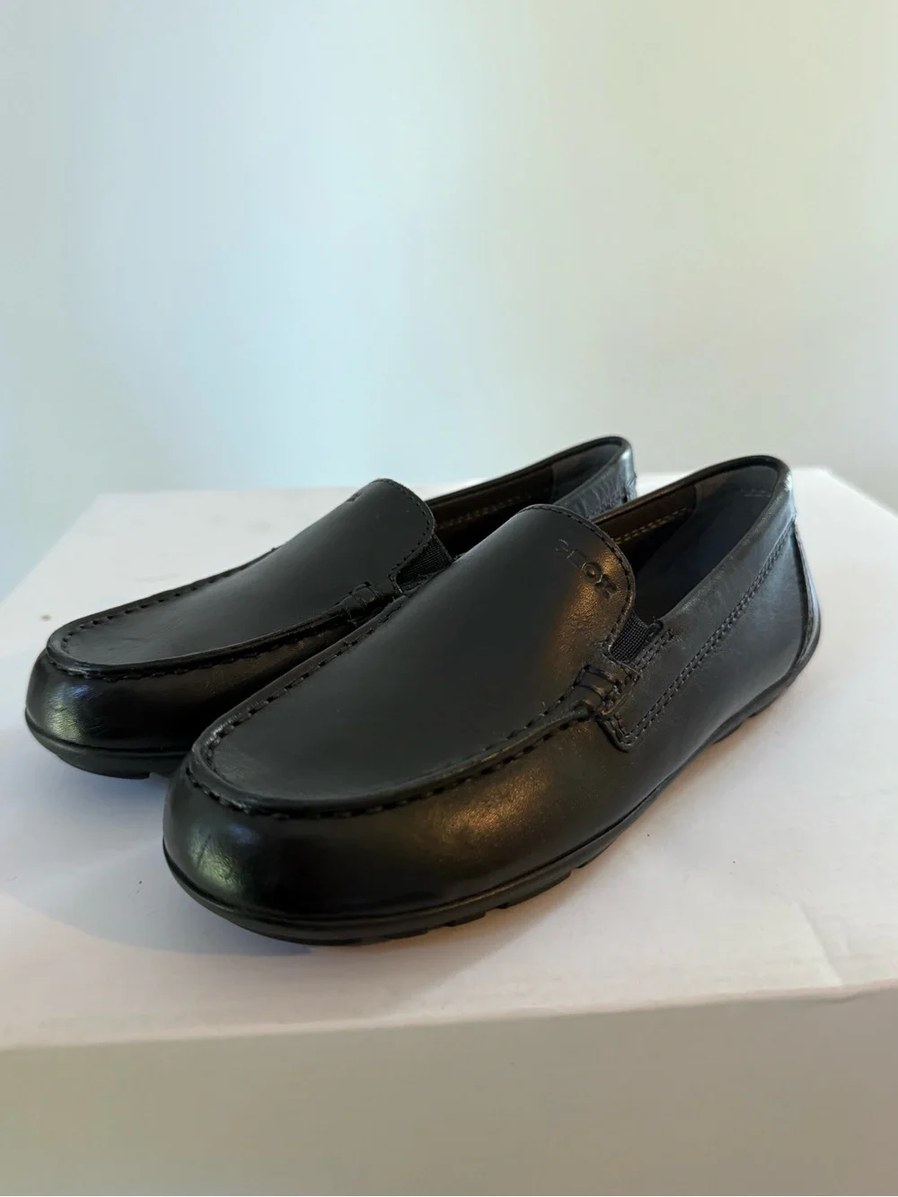 Geox New fast Boys Black Leather Slip Loafers Size 32 New #Lux-K-SH